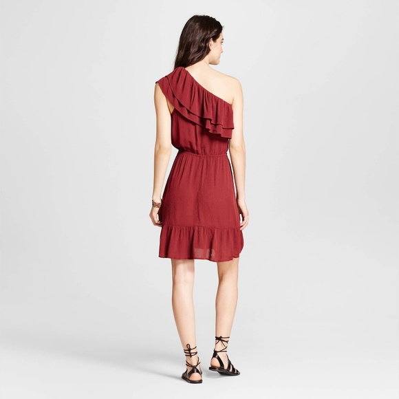 'FINAL' NEW Burgundy One-Shoulder Ruffle Dress C2 - Picture 2 of 7